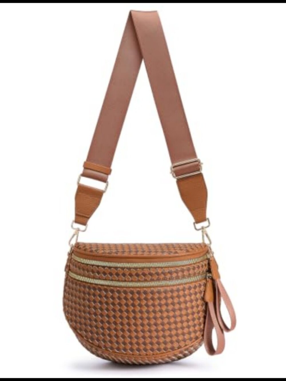 Checkered Crossbody Bum Bag Woven PU Leather Adjustable Strap Fanny Pack